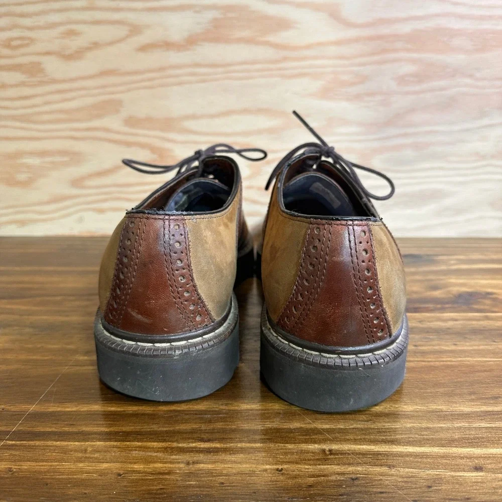 Tommy Hilfiger Oxford Saddle Shoes Mens 11 Brown Leather Suede Wingtip Lug Sole